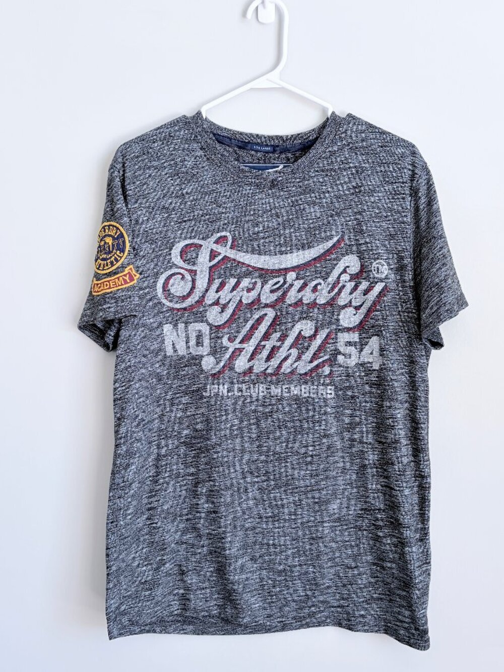 Superdry Premium Varsity T Shirt Logo Crest Crew Neck Japanese Aesthetic Men's L